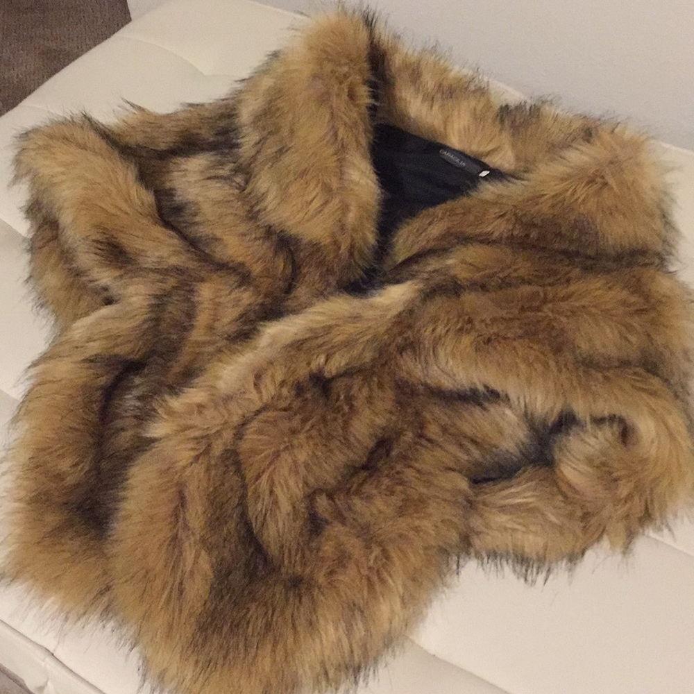 Caramel and black faux fur stole - cape